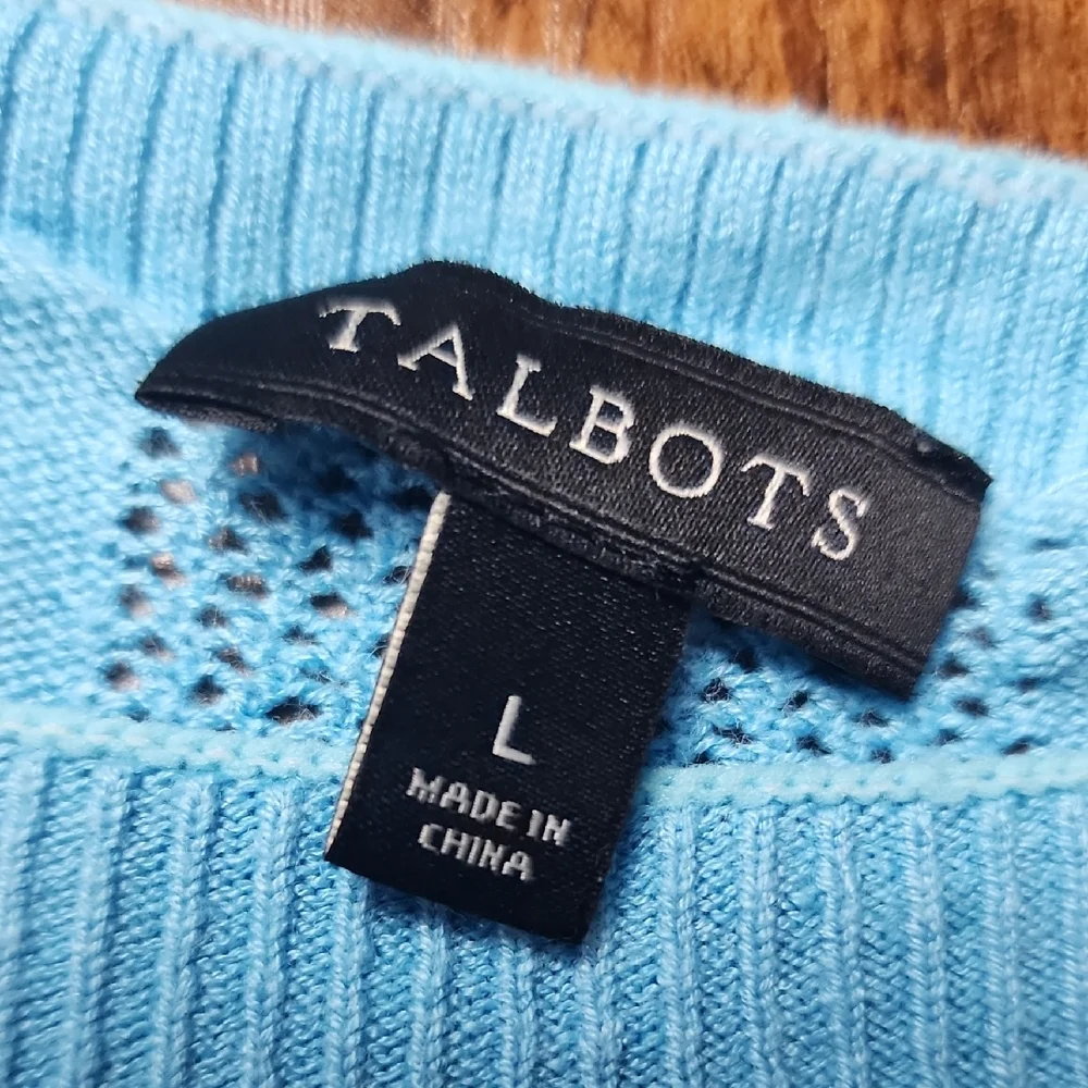 TALBOTS | Light Blue Linen Blend Preppy Breathable‎ Scoop Neck Knit Sweater | L